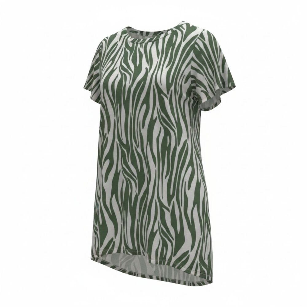 Crown & Ivy Women’s Large Green White Zebra Print Top